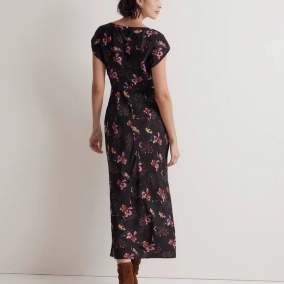Madewell Wide V Neck Midi Dress In Floral Cupro Blend 90s Size 0 - Picture 2 of 5